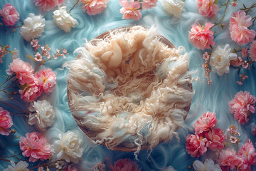 Cozy backdrop for newborn photography. Ai generated