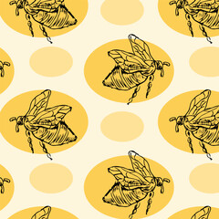 Honey bee hand drawn sketch pattern retro