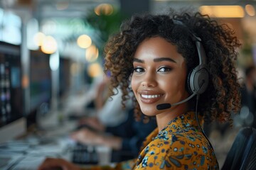 Call center star confidently navigating complex client queries, efficiency in action