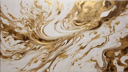 "Be captivated by the dynamic movement and rich colors of a white and gold marble texture, transformed into a visually descriptive abstract fluid art painting that evokes a sense of luxury and style."