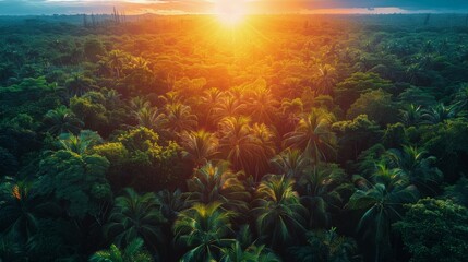 Fototapeta na wymiar Aerial View of Tropical Forest at Sunset