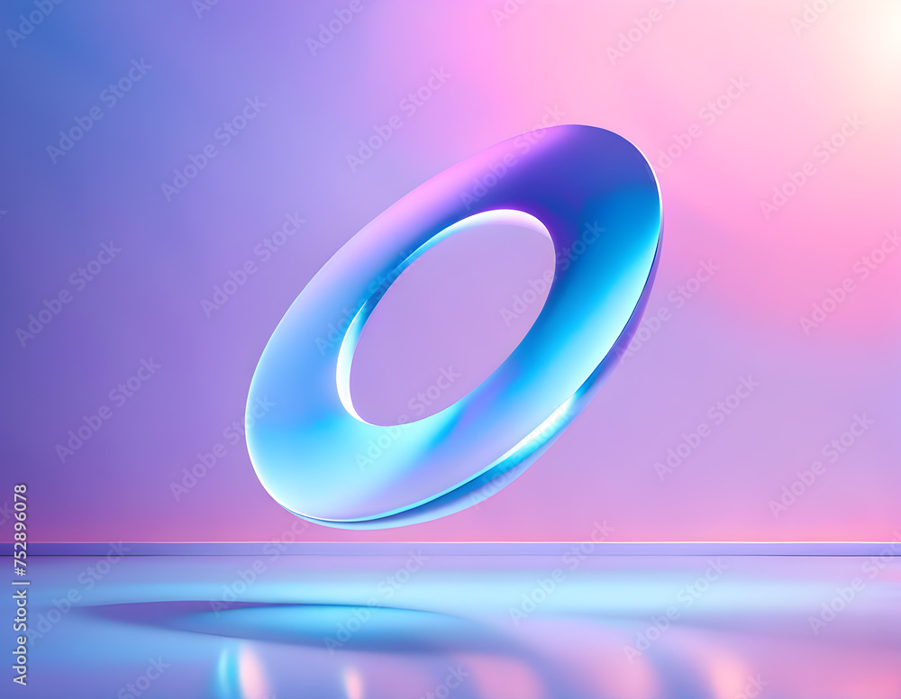 Poster abstract-shape-holographic-effect-against-a-minimalist-backdrop-floating-mid-air-refracting