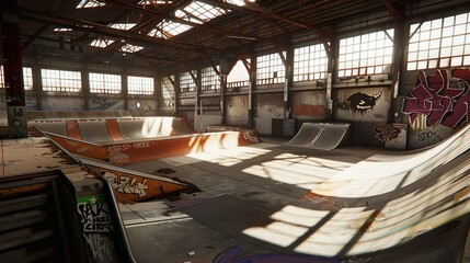Indoor skatepark made with Ai generative technology