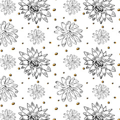 Hand drawn vintage floral elements outline pattern