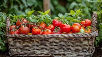 Basket Filled With Ripe Tomatoes