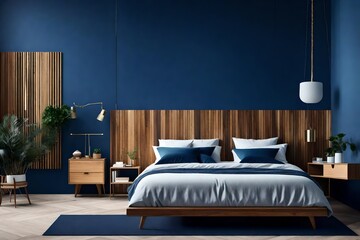 blue interior of a bedroom