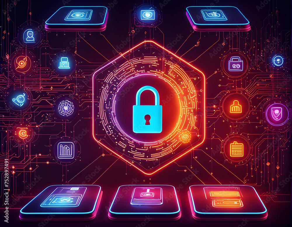 Poster cybersecurity-themed-digital-render-of-an-artificial-intelligence-interface-actively-encrypting