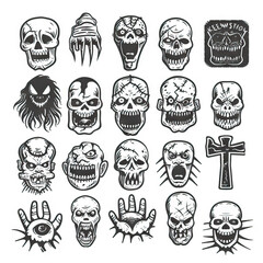 Fototapeta premium Creepshow Collection - Horrifying Highlights. Sticker Collection. Multiple. Vector Icon Illustration. Icon Concept Isolated Premium Vector. Line Art. Black Outline. White Background.