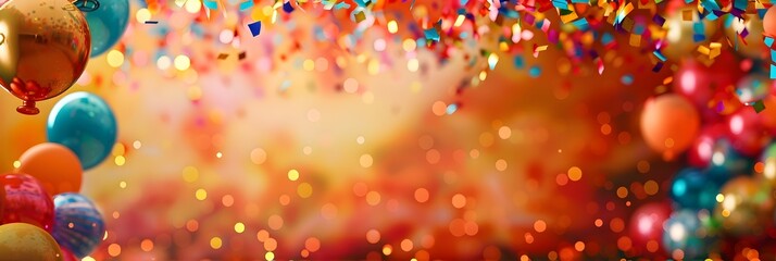 Obraz na płótnie Canvas Vibrant Confetti and Balloons for a Colorful Birthday Celebration, To convey a festive and celebratory atmosphere, ideal for birthday-themed designs