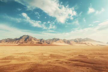 Vintage Sci-Fi Desert Landscape, To convey a sense of adventure and exploration in a surreal, otherworldly setting, suitable for conceptual or - obrazy, fototapety, plakaty
