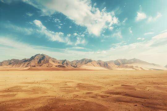 Vintage Sci-Fi Desert Landscape, To convey a sense of adventure and exploration in a surreal, otherworldly setting, suitable for conceptual or