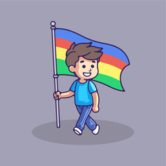  cute gay going on road holding lgbt flag icon 