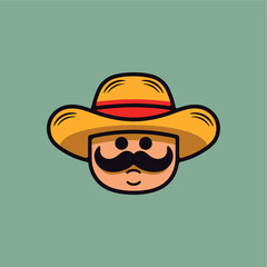 cute mexican hat sombrero and mustache icon