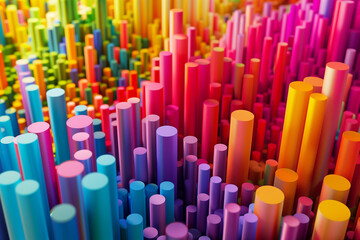 Abstract terrain created by colored cylinders