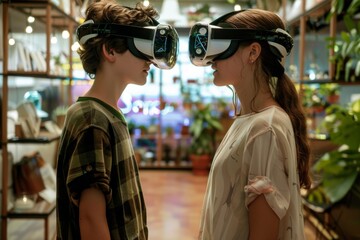 Obraz premium VR Digital Transformation Challenges Mixed Virtual Reality Goggles for Perception. AR Glasses Mindful socializing. Future Technology instruments Headset Gadget and Sports Training Wearable