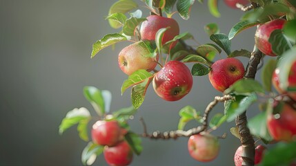 Obraz premium a shiny apple tree flourishing with ripe fruit.