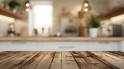 Wooden Table in Modern Kitchen with Textured Background, To provide an aesthetically pleasing and high-quality image of a wooden table in a modern