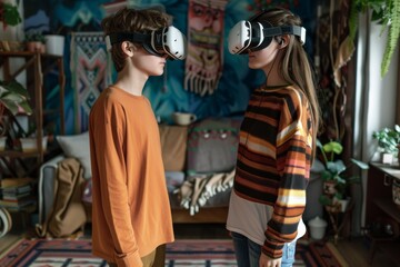 Obraz premium VR Virtual Training Mixed Virtual Reality Goggles for Communication. AR Glasses 3D Environments. Future Technology experiences Headset Gadget and in clean energy advocacy campaigns Wearable