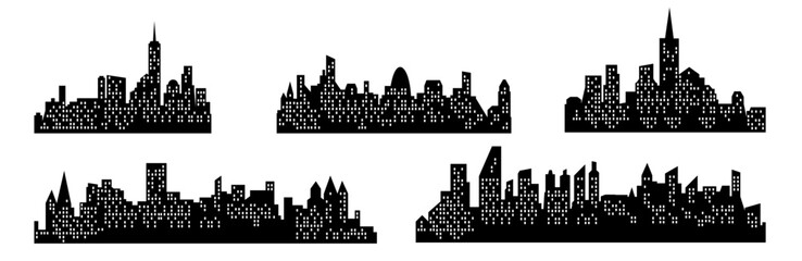 Fototapeta premium Vector drawing of city skyline buildings. City background in the evening.
