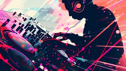 エレクトロニック・ミュージックとDJの抽象的なイメージ