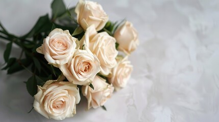 postcard mockup. small bouquet of beige roses on a white background. congratulation. invitation ,generative ai