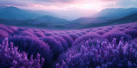 An elegant lavender field at dusk