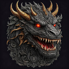 Naklejka premium Dragon Album Movie Poster T-Shirt Cover Horror Style Printable 3d render 3D illustration