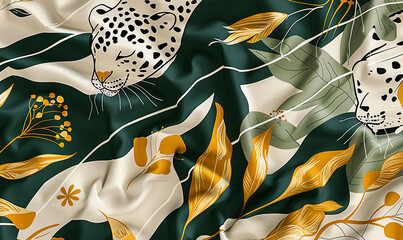 close up of a black and white fabric with tiger print on it.