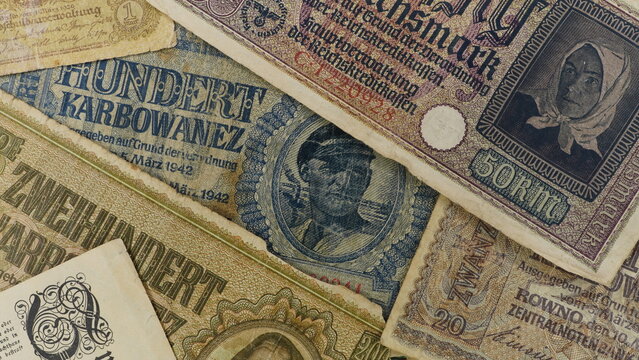 Third reich nazi banknotes 1942 WW2 in occupied Ukraine.Old German money . 