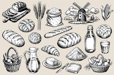 Traditional bakery items meticulously illustrated in a retro hand-drawn style