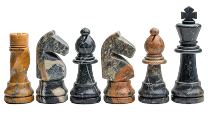 Set chess pieces isolated on transparent background ,marble chess piece png ,generative ai