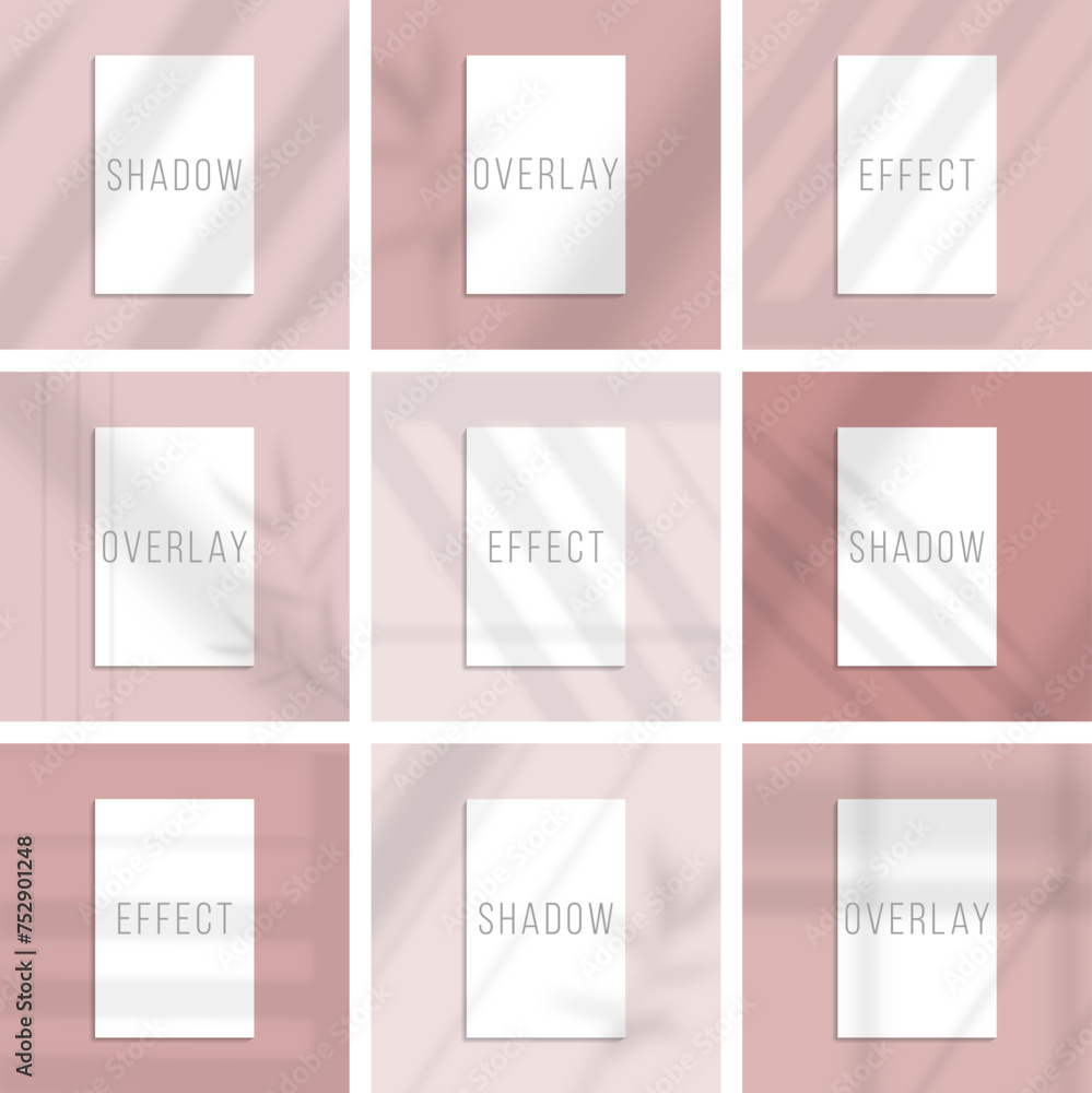 Poster set of nine shadows from windows and plants - high quality shadow overlay effect