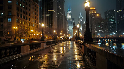 Fototapeta na wymiar Chicago Downtown at Night, Discover the Best Part of Chicago with Breathtaking Views, Generative AI