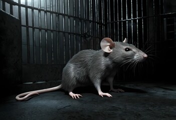 Rat in a dark prison cell. AI created. 
