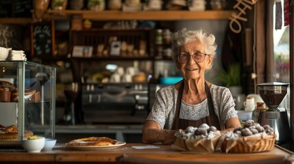  Portrait of a Lovely Senior Woman at Her Bakery Coffee Shop
