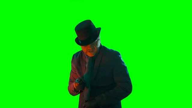 A maniac from 19 century England and London, Jack the Ripper on a green background