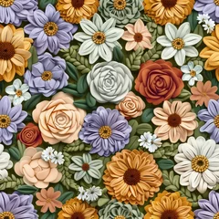 Foto op Plexiglas Seamless pattern featuring various popular floral motifs in detailed crocheted style, seamless pattern in all directions. © stefanholm