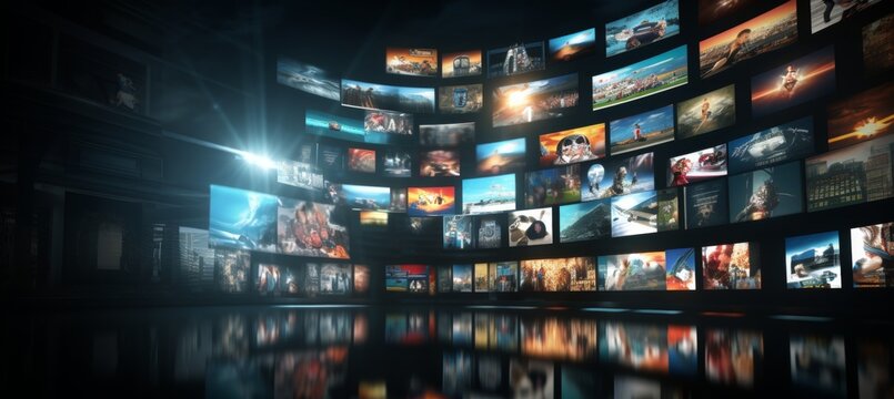 Multimedia background with various channel images for web streaming and tv video technology