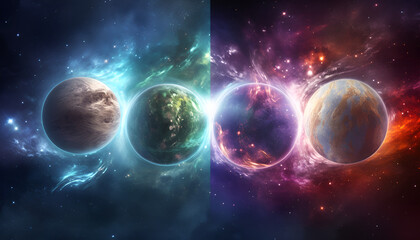 Planets galaxy and nebula in outer space. different planets in the space Abstract cosmic background with stars - obrazy, fototapety, plakaty