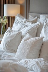 Close-Up of Pillows on Bed in Hotel Room
