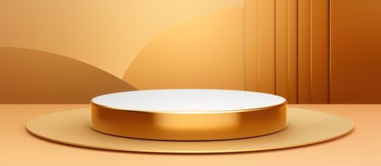 Gold Room with Empty gold Podium. Gold graphic wall background