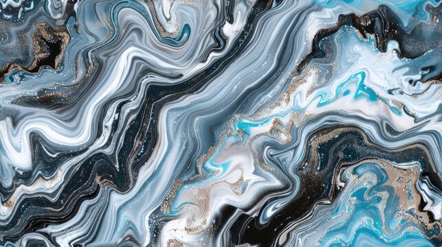 a pastel hydrodip marble shiny texture pattern, featuring colors silver, black, and blue on a seamless background. SEAMLESS PATTERN