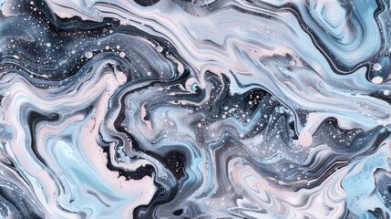a pastel hydrodip marble shiny texture pattern, featuring colors silver, black, and blue on a...