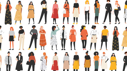 Standing women with different ethnicity seamless patt
