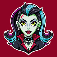 Tshirt Sticker of a Gothic Glam Attitude Horror Girl Sticker