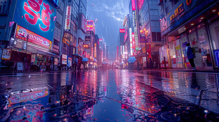 Japan Osaka city street, Night Capturing A wide Japanese market , Generative AI