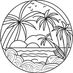 palm trees line art black white, vector illustration line art