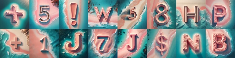 Coastline sea and sand 3D Lettering Typeface. AI generated illustration