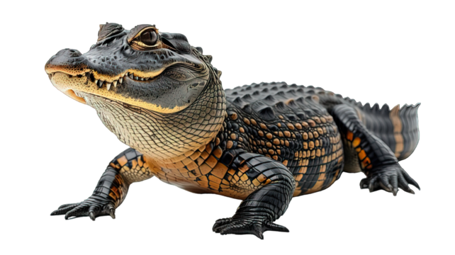 side view crocodile isolated on transparent background ,generative ai