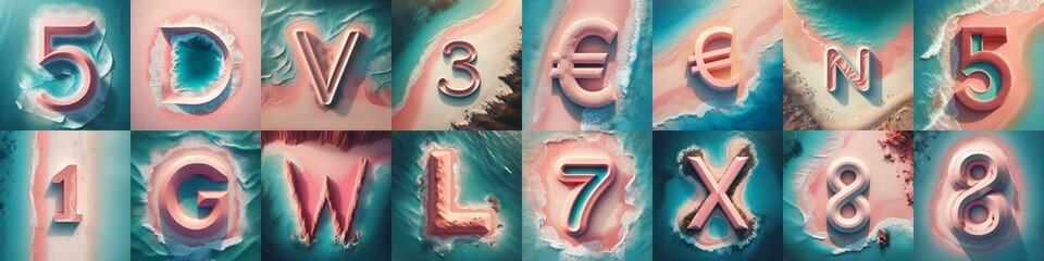 Coastline sea and sand 3D Lettering Typeface. AI generated illustration - obrazy, fototapety, plakaty